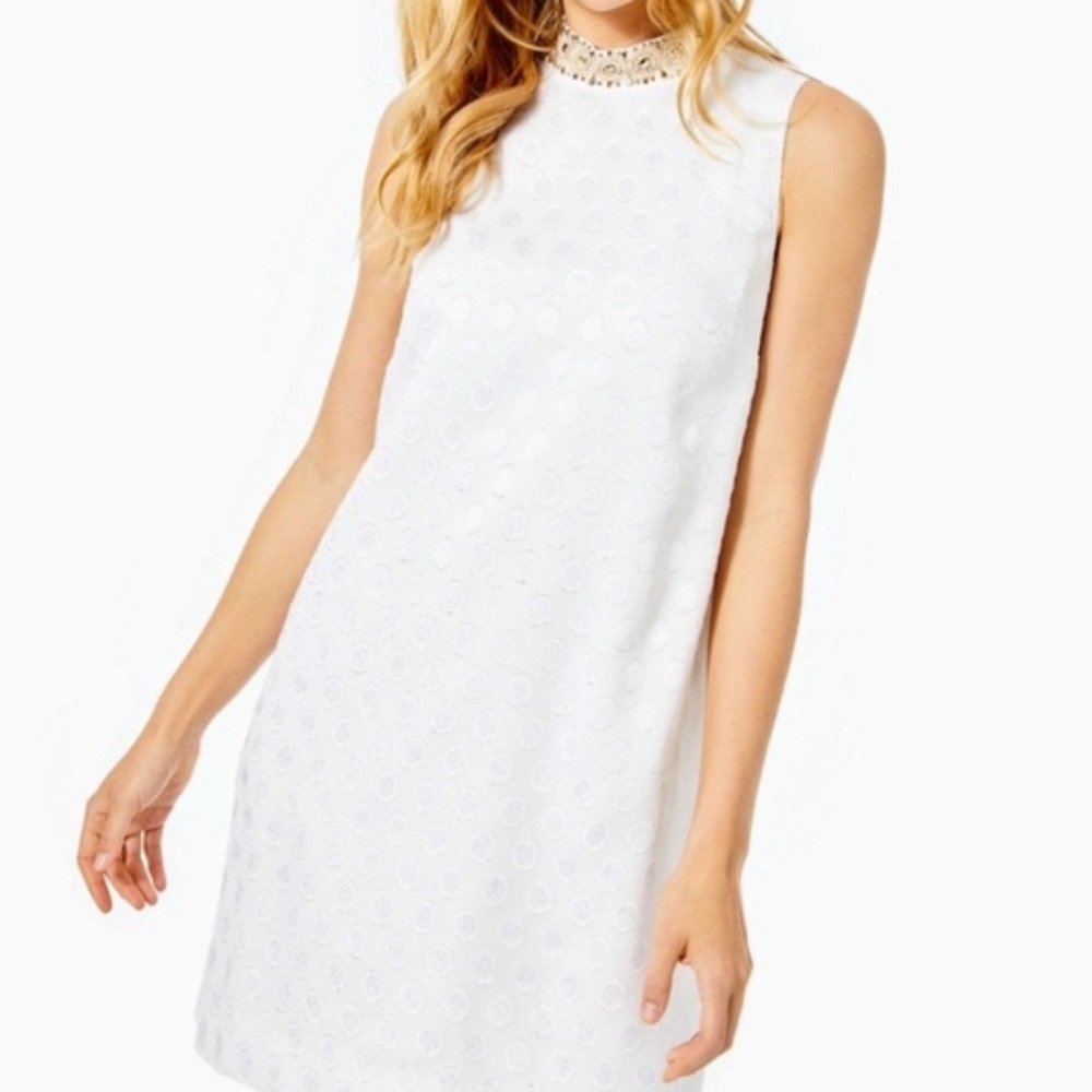 Lilly Pulitzer Brandi Shift Dress White Foil Printed Polka Dot
